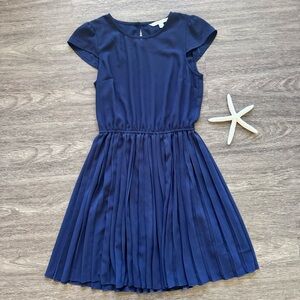 LC Lauren Conrad Women’s Navy Blue Pleated A-Line Dress, Size Small